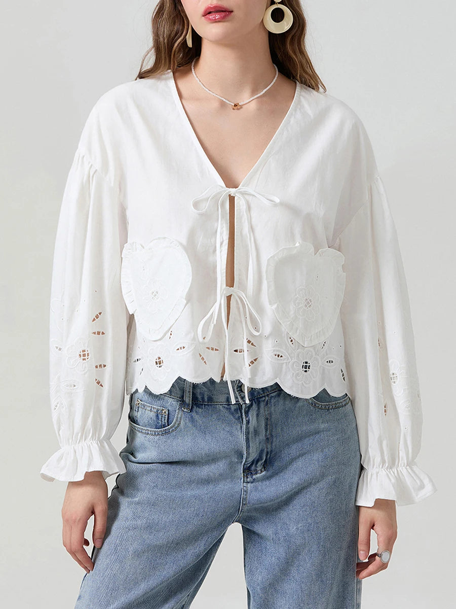 Floral Lace-Up Blouse